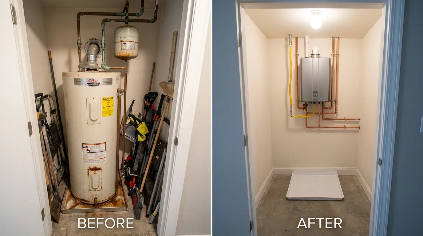 Tank water heater versus wall-mounted tankless unit comparison for Asheville, NC homeowners